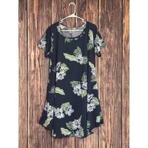 JollieLovin Womens Blue Floral Dress 3X Rayon Short Sleeve Pockets Boho Casual